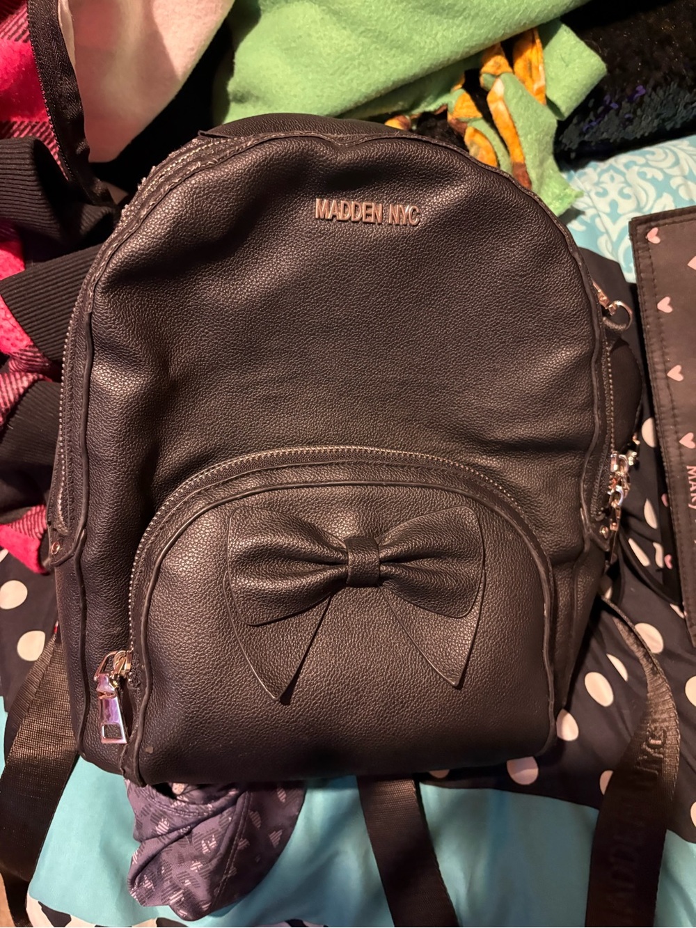Black Bow Accent Women's Backpack Purse